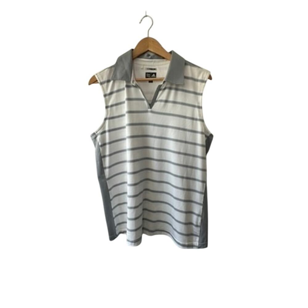 Adidas ClimaCool White & Gray Stripe Sleeveless Polo Shirt Women's XL New